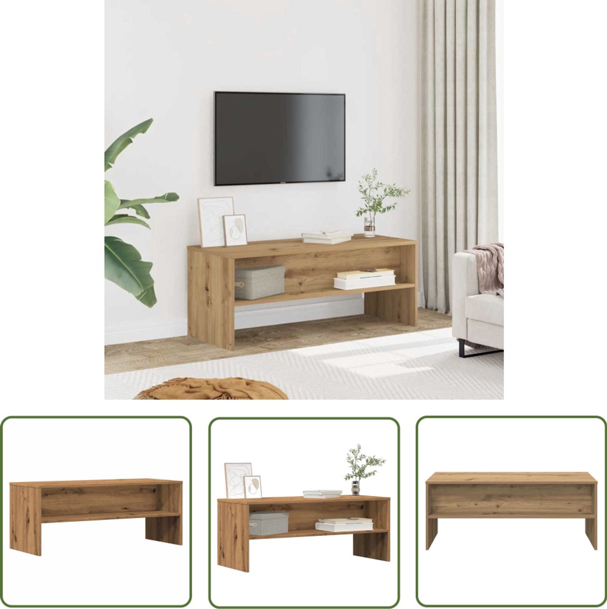 vidaXL Salontafel - Tv-meubel - Tv-meubel 100x40x40 cm bewerkt hout artisanaal eikenkleurig - Houten Tv-stand - Opbergruimte - Televisie Kast