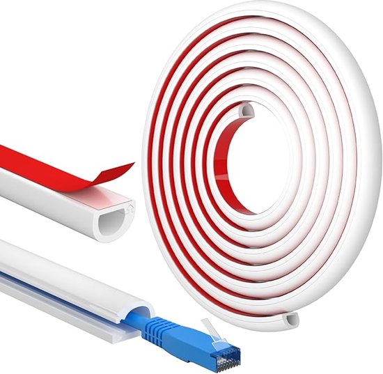 Chemin de câbles au sol - 300 Cm - Organiseur de câbles - Passe-câbles - Protection des Câbles - Tapis de câbles - Autocollant - Guide-câbles - Chemin de câbles en plastique à fermeture automatique avec bande autocollante - Wit
