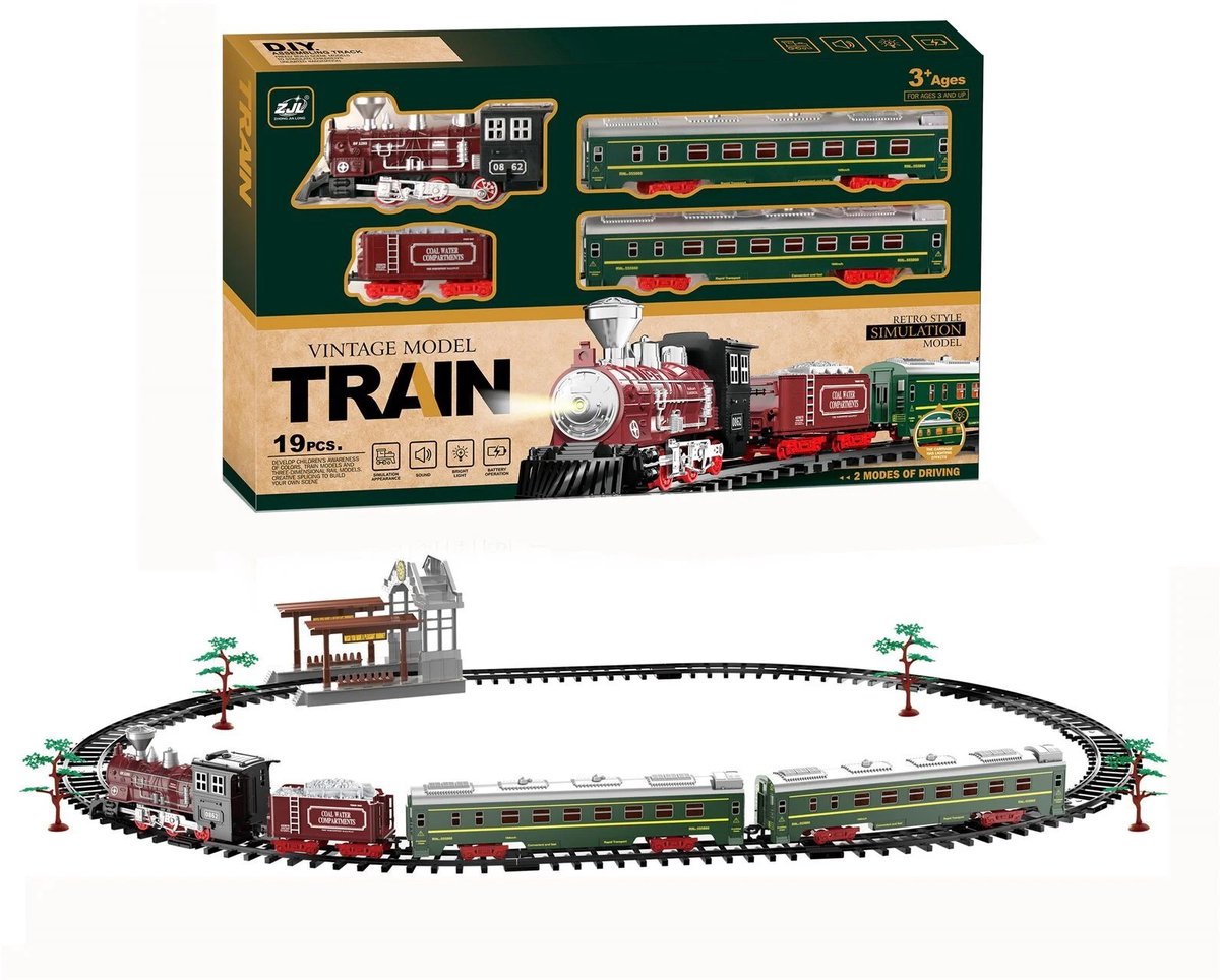 Klassieke Elektrische Treinset met Licht & Muziek – 19 Delen + Rails (103x68 cm) - speelgoed trein locomotief