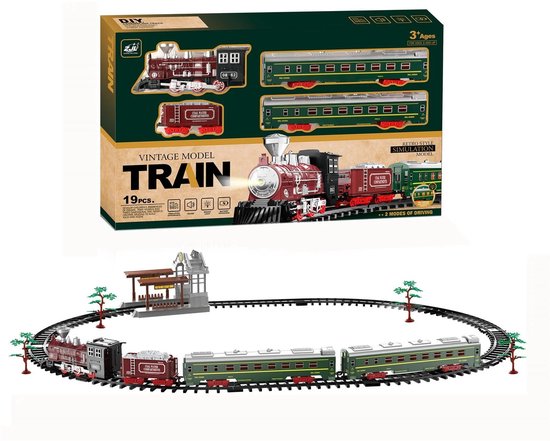 Klassieke Elektrische Treinset met Licht & Muziek – 19 Delen + Rails (103x68 cm) - speelgoed trein locomotief