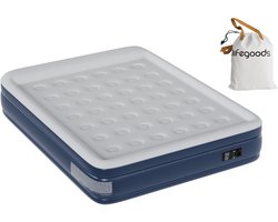 LifeGoods Luchtbed - 2 Persoons - Luchtmatras met Elektrische Pomp - Opblaasbed - Incl. Draagtas - Blauw/Wit