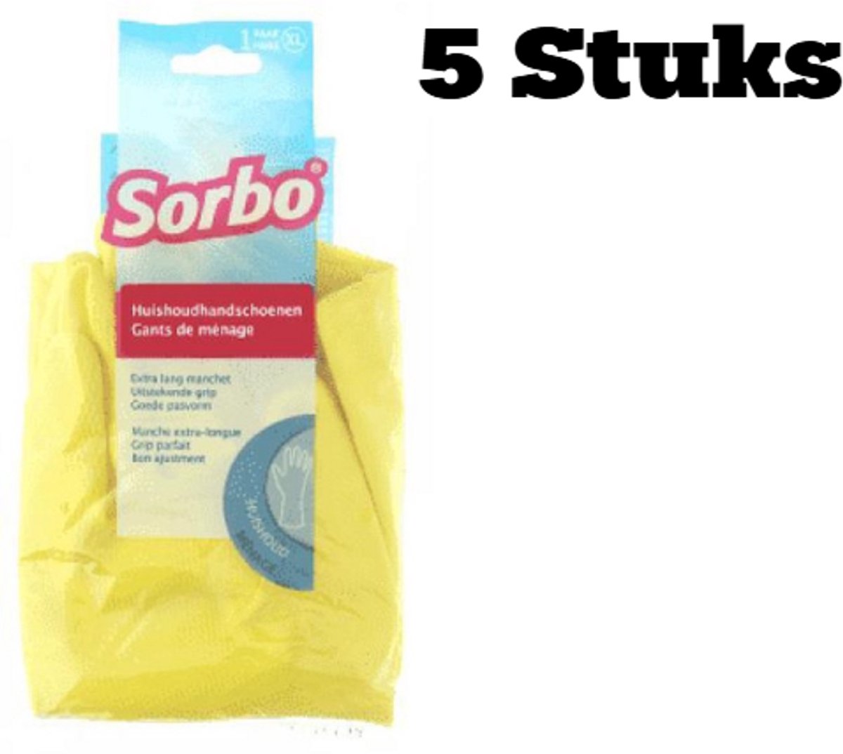 5x Sorbo Huishoudhandschoenen - maat XL - geel - extra lang - schoonmaakhandschoenen