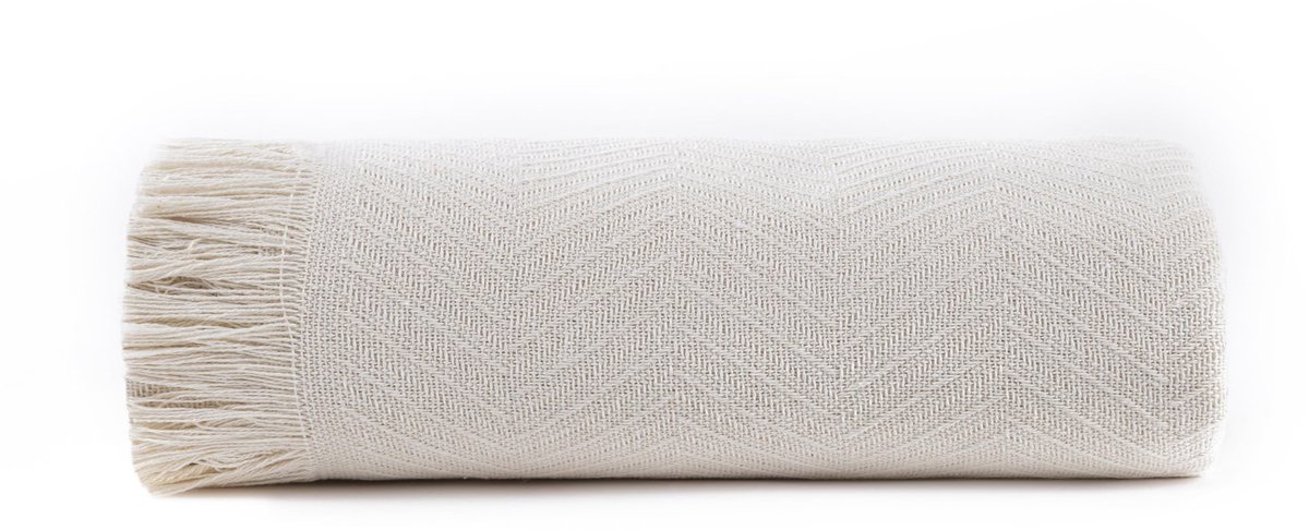 Ibenzoa® Crèmekleurige, Zachte en Lichtgewicht Sprei met Visgraatpatroon voor Bed en Bank, 180 x 260 cm