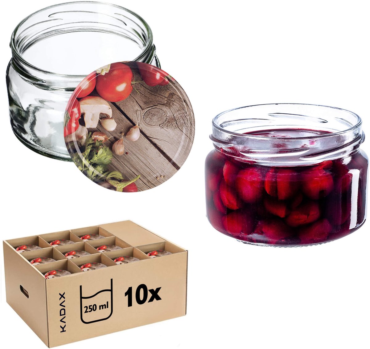 Denia Weckpotten 250ml 10st 82mm + Deksel "Champignon en Knoflook"