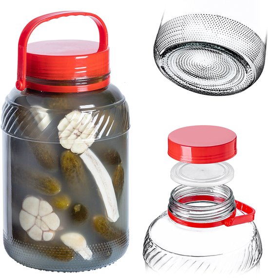 KADAX Glazen augurkglas met deksel, inmaakpot, luchtdichte conservering, universeel glas, voorraadpot voor augurken, opslag, weckpot (5 liter, 1 stuks)