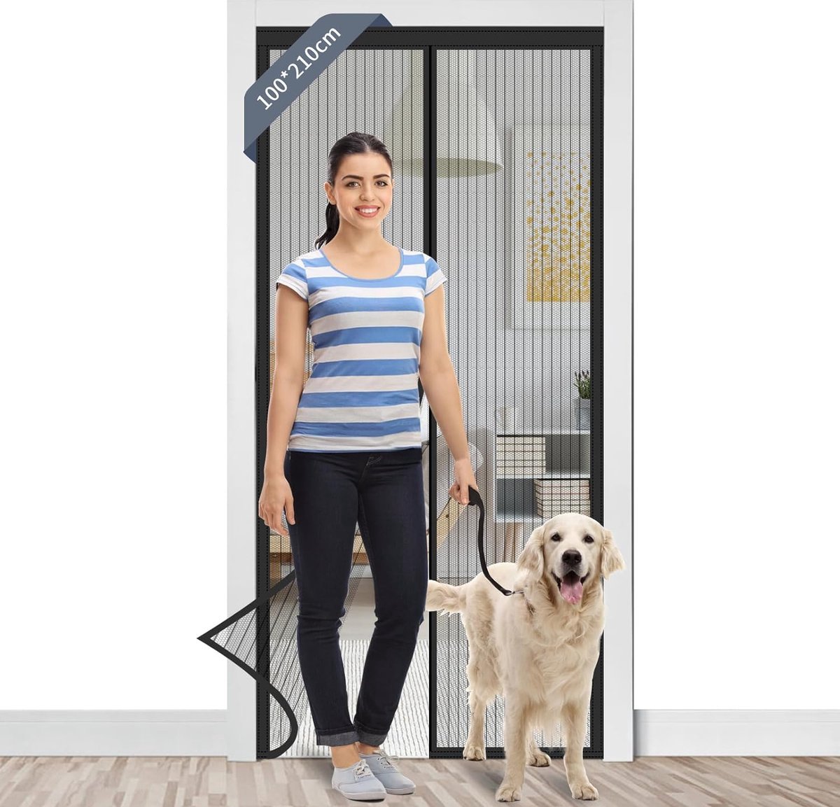 WNHB® Magnetische Hordeur Zwart – 100x210 cm – Insectenwerend Deurgordijn – Voor Terrasdeur Balkondeur Kelderdeur – Zelfklevend Zonder Boren