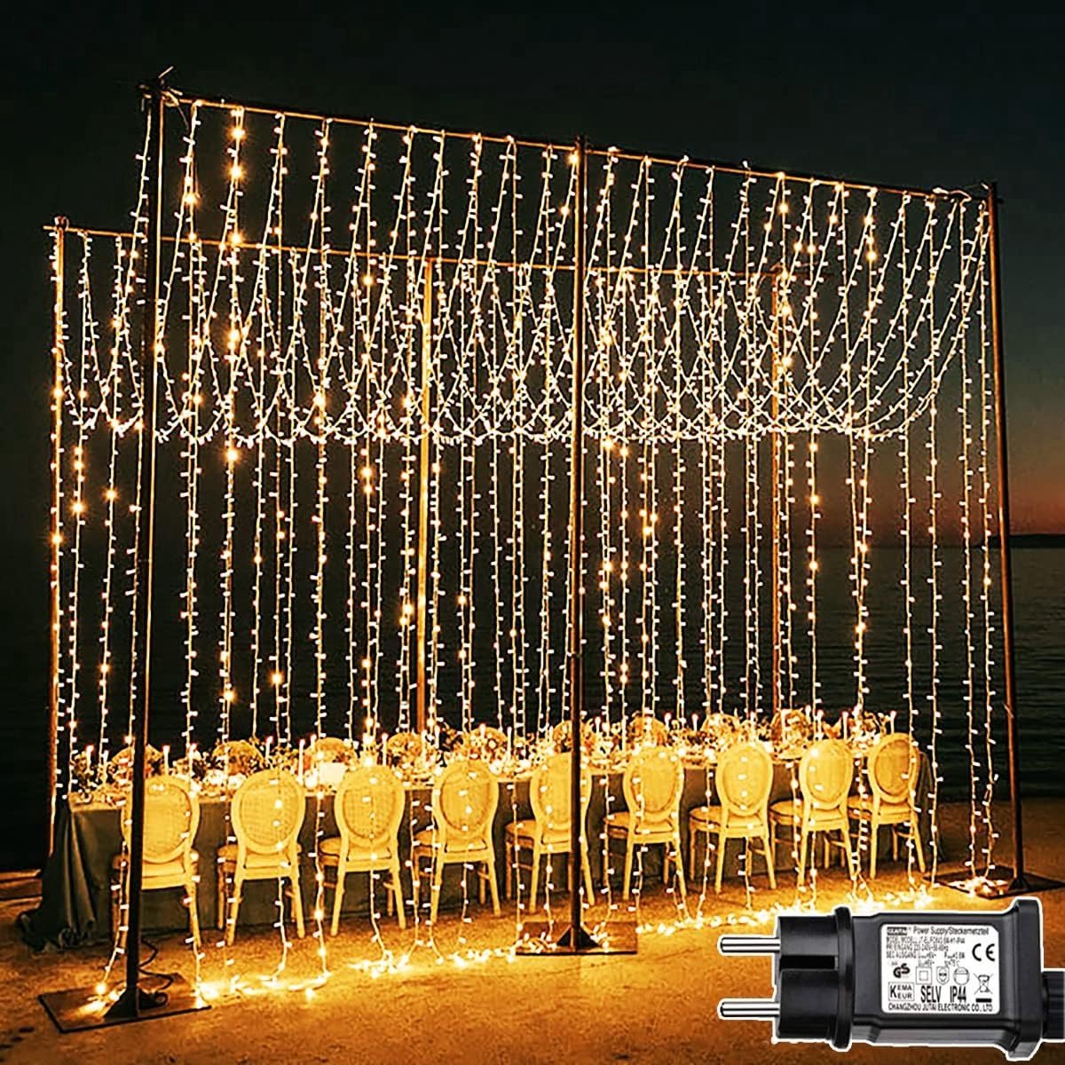 Thuys – Set Van 2 Lichtgordijnen – 6M x 3M Met 600 LEDs – Waterdicht – Voor Binnen En Buiten – Kerstverlichting