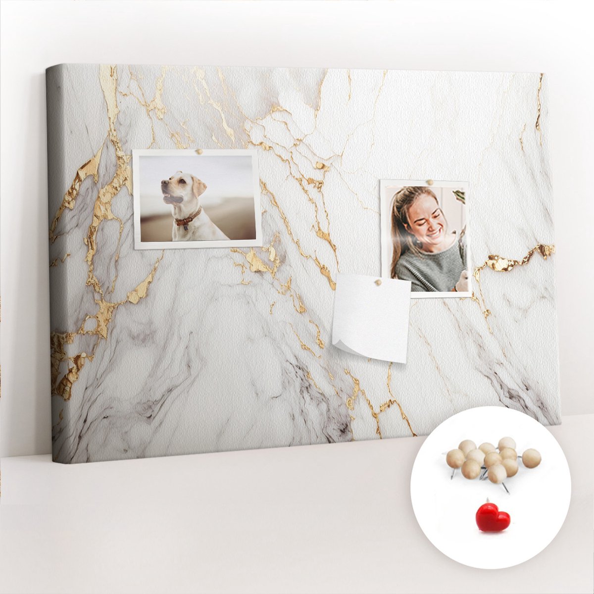 Tulup Prikbord - Decoratief marmer Memobord Van Kurk - 60 cm x 40 cm - Wit Prikbord - Houten Pinnen - Kurk Prikbord - Prikbord Kinderkamer - Kurk Bedrukken - Design Prikbord Kurk - Kurkbord Wanddecoratie