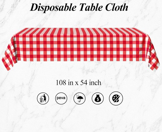 6 Stuks Wegwerp Plastic Tafelkleden 137 X 275 Cm Rode Gingham 