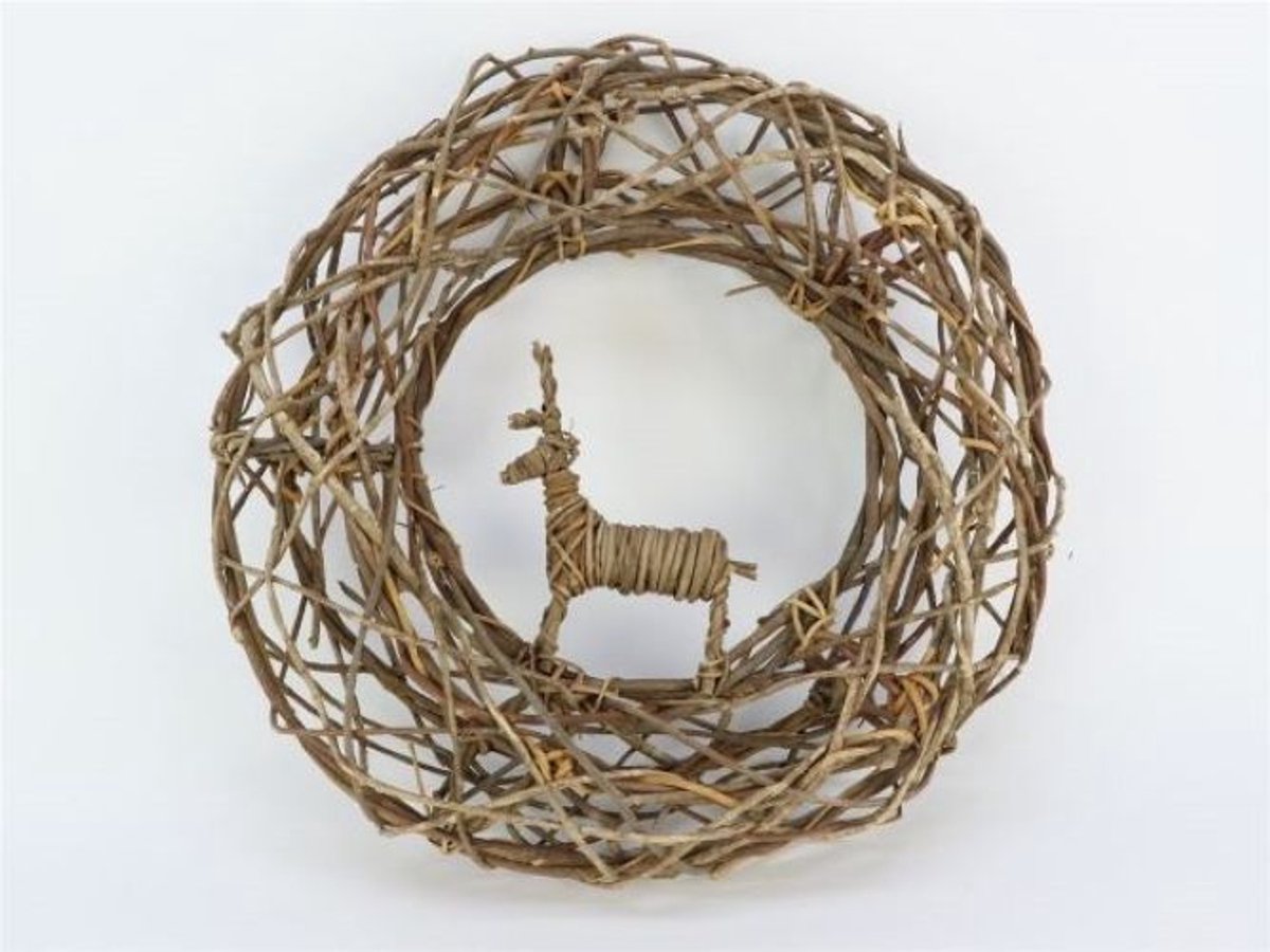 DBT Krans met Rendier Landelijk Natuurlijke Materialen Bruin-Natuaral D 48 cm H 12 cm