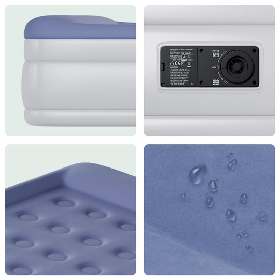 LifeGoods Luchtbed - 2 Persoons - met Ingebouwde Pomp - Incl. Draagtas en Reparatiekit - Wit/Blauw van LifeGoods — afbeelding 5
