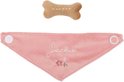 Roze bandana met 'Jackie' en bloemen, met botje.