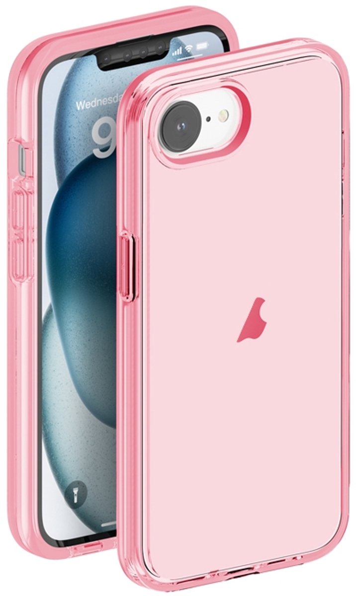 Transparant Hard-Cover Bescherm-Hoes voor Apple iPhone 16e - 17e - Roze - Met Screenprotector folie