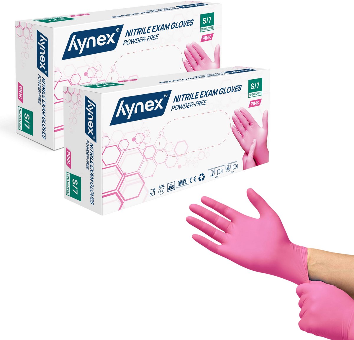 Hynex Nitril Wegwerphandschoenen – Maat S – Roze – Set van 2 x 100 Stuks (200 stuks) – 3,5 Gram – Poedervrij & Latexvrij – Voor Zorg, Horeca & Schoonmaak