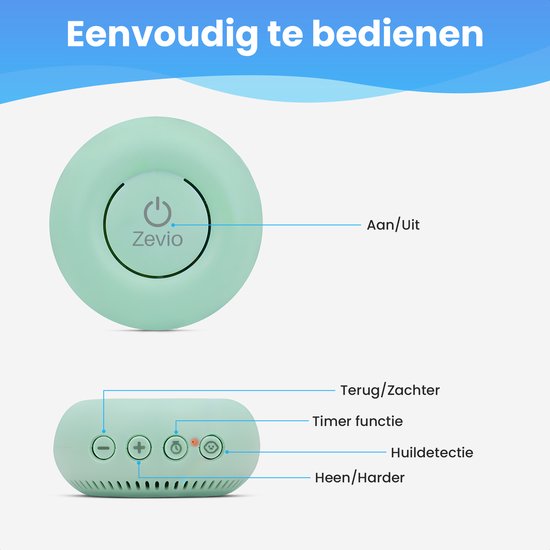 Zevio Go White Noise Machine Baby - Witte Ruis Apparaat - Met Huilsensor - Inclusief Flexibele Ring - Groen — afbeelding 2