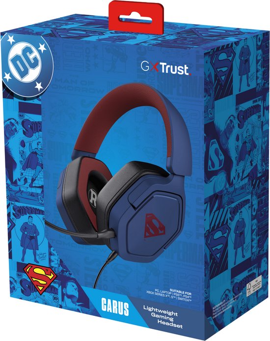 Trust GXT492SM Carus - Casque Gaming - pour PS4/PS5/ Nintendo Switch/ PC - Connexion filaire 3,5 mm - Blauw Superman