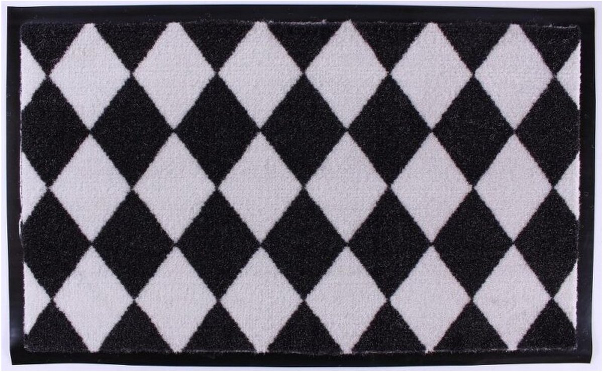 Deurmat zwart wit 75 x 45 cm. 100 % nylon . Met PVC-rug LaFinesse DK