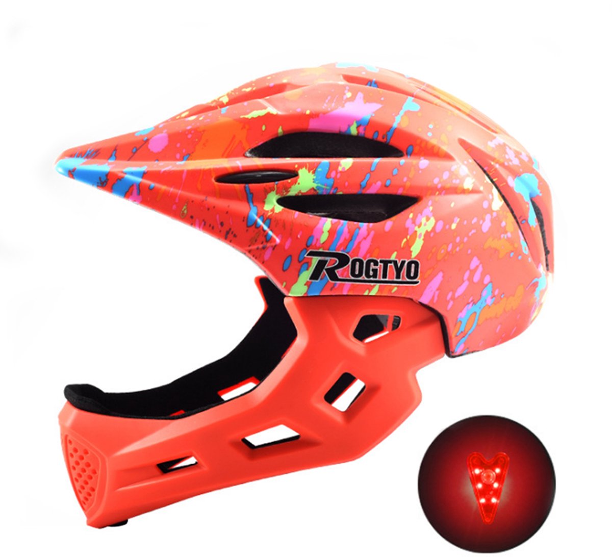 Cycling Kinderhelm Fiets - Fietshelm Kinderen - Sporthelm Kind Kinderhelm Scooter / Motor | Scooterhelm / Motorhelm voor Meisjes | Scooterhelm Kinderen Met achterlicht-Rood-48-57CM