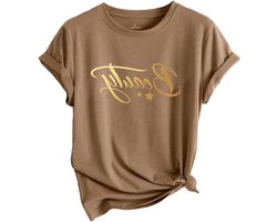 Allecto Plus - Dames Korte Mouw T-Shirt Met Letter Print - Elegant Blouse Voor Vrouwen met Zoekwoorden: Modieus en Stijlvol - Zomerse Dameskleding