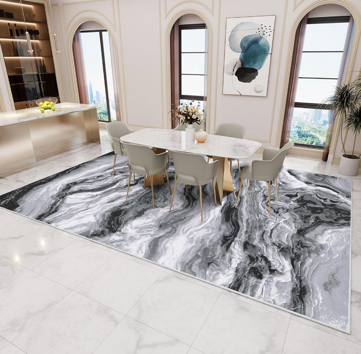 Laagpolig Tapijt – Wasbaar & Modern Design – Voor Woonkamer, 200x300 cm - grijswaarden