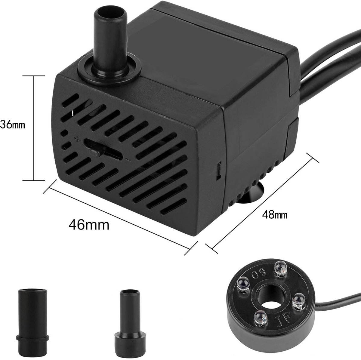 Mini Aquarium Waterpomp - Vijverpomp - Dompelpomp - Met 4 Kleuren LED-verlichting - Geschikt voor Fonteinen, Rotstuinen, Aquariumvijvers - Maximale Opvoerhoogte 0,85 m - 350 L/u – foto 2
