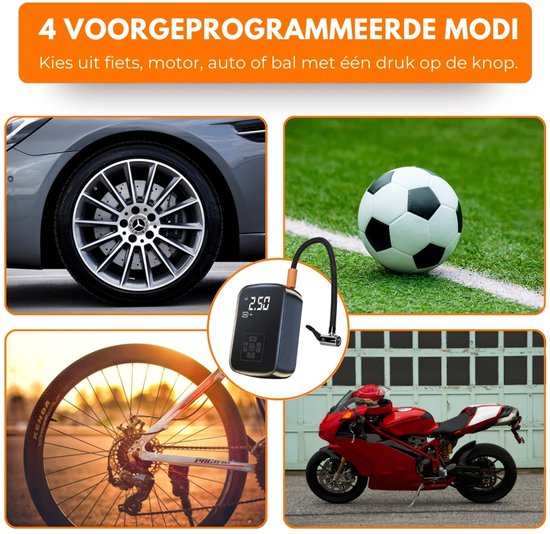 Boncy® Elektrische Fietspomp met Drukmeter - Geschikt voor Autobanden Voetbal Basketbal Ballen Fiets - Luchtcompressor Bandenpomp Lucht Compressor - Elektrisch Balpomp Draadloze Draagbare Luchtpomp - Bal Pomp Accu Draadloos Electrisch 12v Autoband van Merkloos — afbeelding 4
