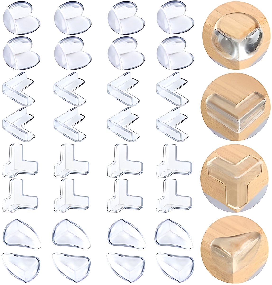 Image of 32 stuks hoekbescherming voor baby's, randbescherming, zelfklevend, tafelrandbescherming, transparant, 4 vormen voor verschillende meubels