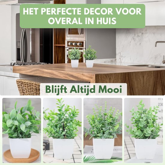 Boncy® Plante artificielle Premium en pot - 4 pièces Plantes artificielles - Fausses plantes pour intérieur et extérieur - Décoration de chambre - Fausses plantes plant artificiel d'eucalyptus - Fleurs artificielles