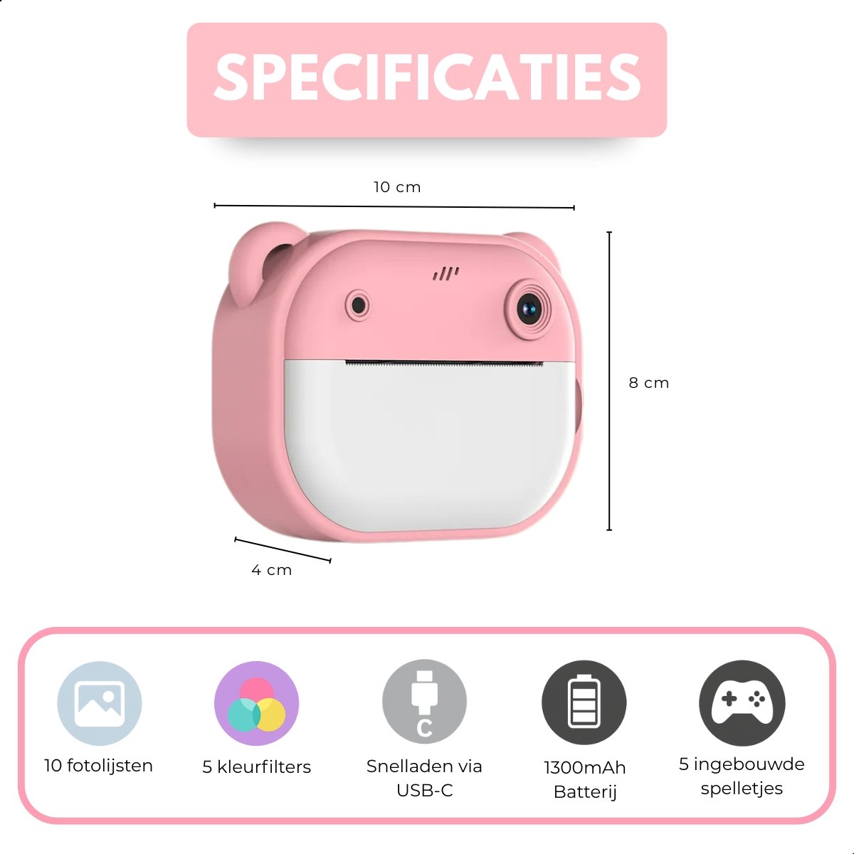 Boncy® Digitale Kindercamera met Foto Printer - Instant Print Kinder Camera - Fototoestel voor Kinderen Jongens & Meisjes - Digitaal Kindercamera's Speelgoed - Fotoprinter Speelgoedcamera Pocket Printer Roze — afbeelding 9