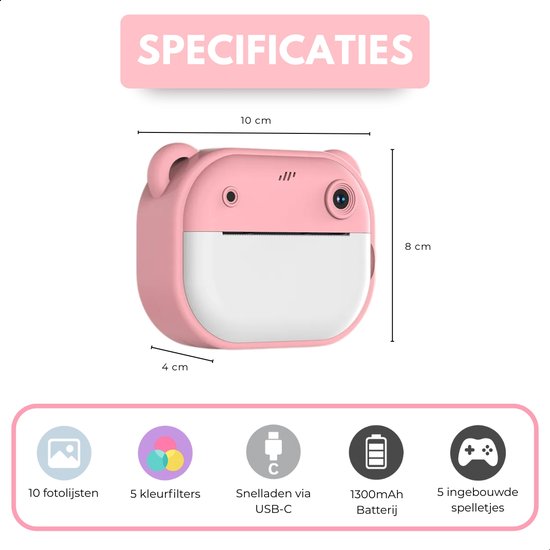 Boncy® Digitale Kindercamera met Foto Printer - Instant Print Kinder Camera - Fototoestel voor Kinderen Jongens & Meisjes - Digitaal Kindercamera's Speelgoed - Fotoprinter Speelgoedcamera Pocket Printer Roze