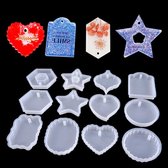 Allecto Plus - Hangers voor DIY Ambachten en Sieraden - Set van 12 Hars Mallen met Gaten en Sleutelhanger - Siliconen Mal voor Epoxyhars - Pendants Resin Molds - Gietvorm - Creatieve DIY Benodigdheden