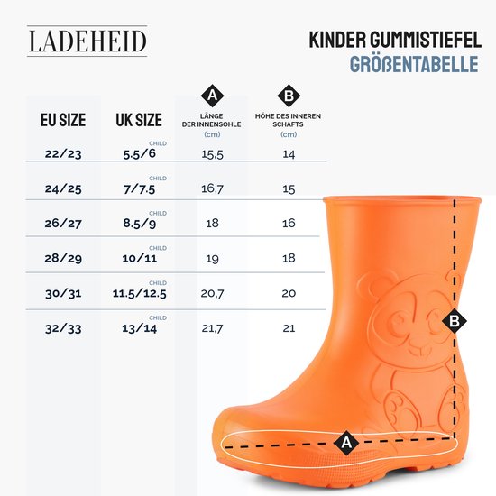 Ladeheid LA-CA-Panda Kinder Regenlaarzen - Rubber - Licht - EVA - Smaragdgroen - 28/29