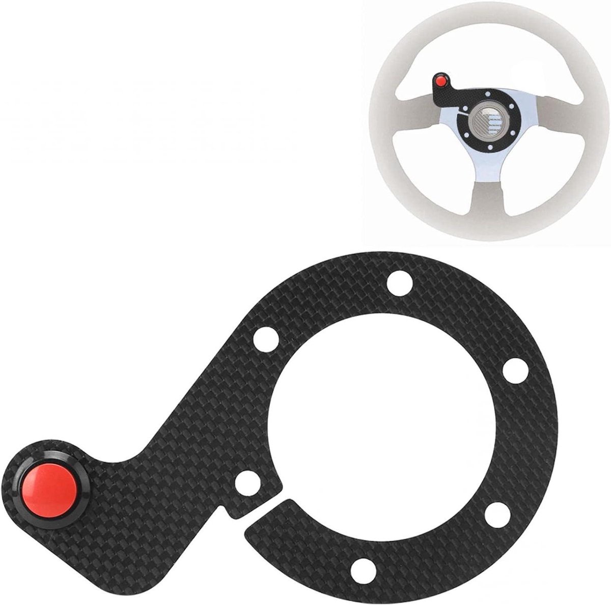 Allecto Plus - Stuurwiel Claxonknop Racestuur met 6 Gaten van Koolstofvezel - Externe Knopsets voor Stuurwielen met 6 Bouten - Universele Pasvorm - Eén Knop