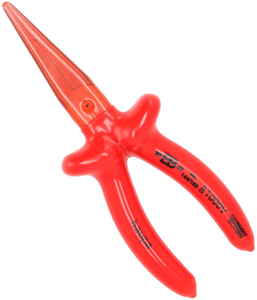 Haupa VDE geïsoleerde Vlakbektang lang 160 mm - 1000V - Lange, platte bekken - IEC 60900:2012-norm - 2-kleurige dompelisolatie - Geel aan de binnenzijde en rood aan de buitenzijde - DIN ISO 5745