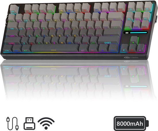 DOPWII Light87 Mechanisch Gaming Toetsenbord – 87 Toetsen – Tri-Mode (Bluetooth/2.4G/USB) – RGB Verlichting – PBT Keycaps – 8000mAh Accu