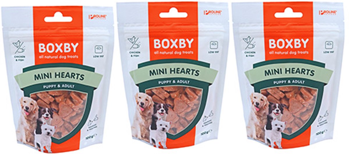 Proline Boxby puppy snacks mini hearts, 100 gram - per 3 zakjes