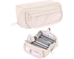 Etui - Pennenzak voor jongens en meisjes - 20x8.5x8.5 cm - Canvas - Linnen - Grote capaciteit - School etui - Beige