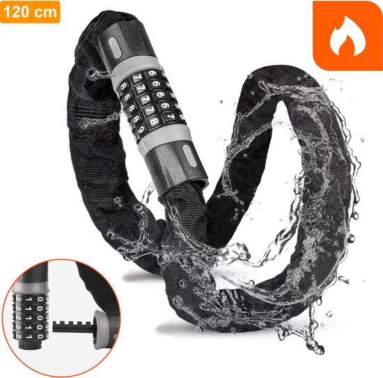 Colorful Sun® Fietsslot met cijferslot - 120 cm - 1 stuk - Kettingslot fiets - Motorslot - Fietssloten electrische fietsen - Fietsslot ketting - Cijfercombinatieslot - Slot met Code - Zwart, Grijs