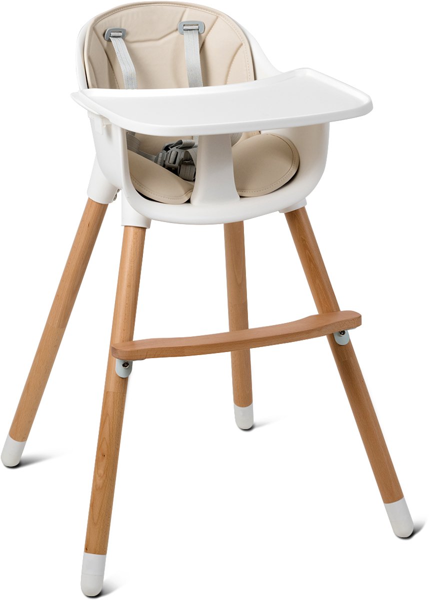 COSTWAY 2-in-1 Kinderstoel Kinderstoel Houten Verstelbaar 57 x 57 x 83 cm Crème Wit + Naturel