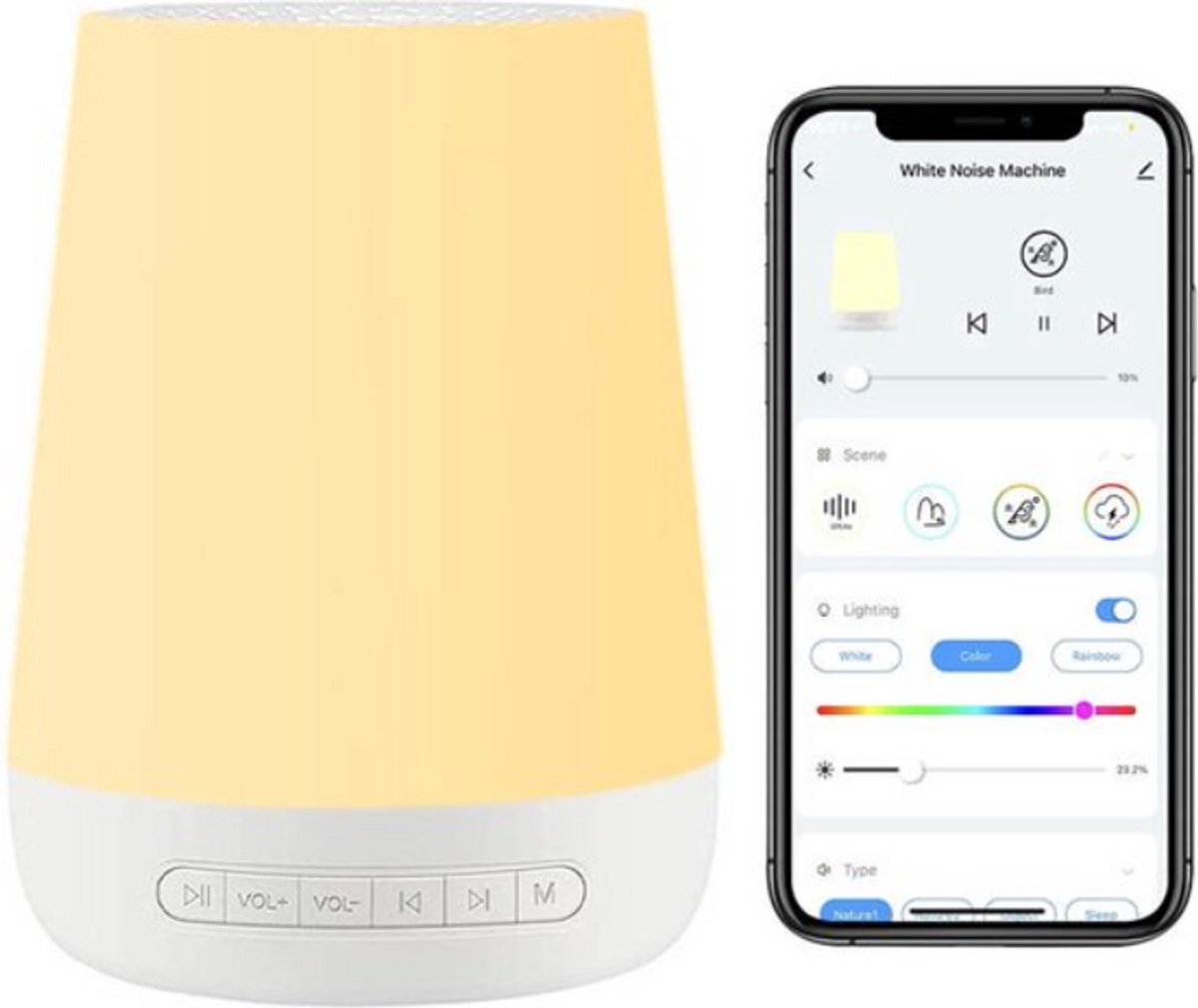 White Noise Machine - Brown Noise - Wekker - Led verlichting Nachtlicht - Met Applicatie -Witte ruis apparaat - Slaap routine - Baby slaapmachine - Ontspanning en Relaxing