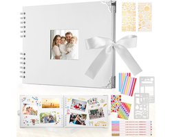 Fotoalbum, wit, scrapbooking, album, 29,5 x 21 cm, plakboek, met 6 metalen pennen, voor 160 foto's, gastenboek voor verjaardag en bruiloft (wit)