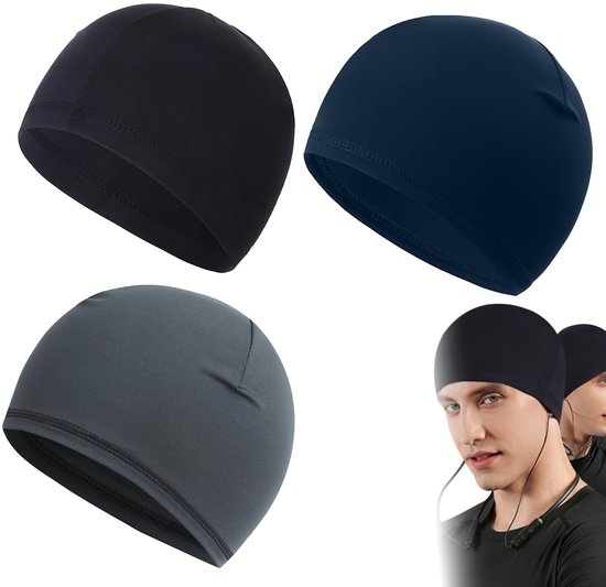 3-delige fietsmutsenset - Fietsbandana - Fietsmuts - Helmmuts - Elastische, ademende, zweetbestendige en snel drogende muts - Geschikt voor motorrijden, fietsen, wandelen, fitness en buitenactiviteiten hoofddeksels - Zwart, grijs, marineblauw