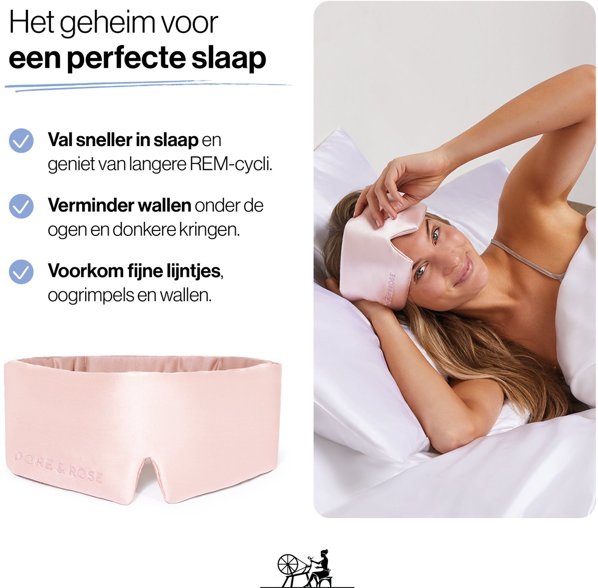Dore & Rose - Slaapmasker - Oogmasker - Zijden Slaapmasker Voor Mannen en Vrouwen - Deep Sleep Mask - Eye Mask - Verduisterend - Wallen - Lichtroze - Nº 02 Morden Ruby — afbeelding 4