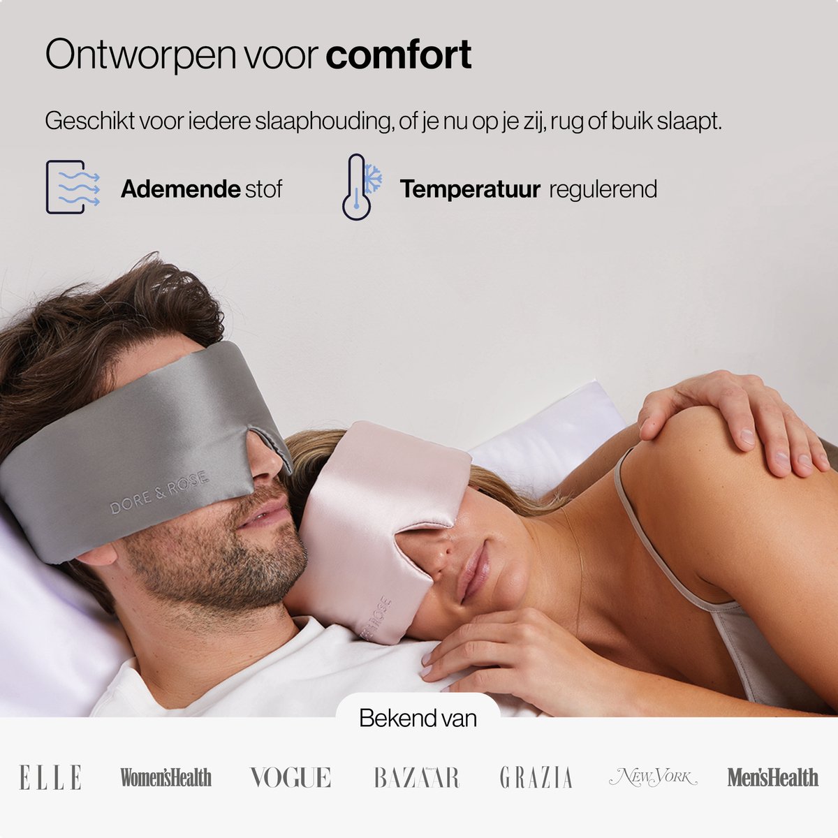 Dore & Rose - Slaapmasker - Oogmasker - Zijden Slaapmasker Voor Mannen en Vrouwen - Deep Sleep Mask - Eye Mask - Verduisterend - Wallen - Lichtroze - Nº 02 Morden Ruby — afbeelding 3