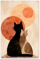 Tuinposter 60x90 cm - Tuindecoratie Katten - Zwart - Abstract - Cirkels - Poster voor in de tuin - Buiten decoratie - Schutting tuinschilderij - Tuindoek muurdecoratie - Wanddecoratie balkondoek