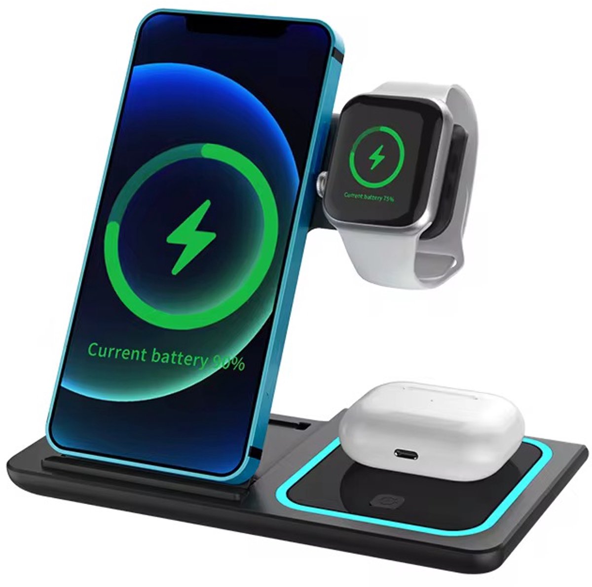 3 in 1 Draadloze Oplader - 3000 mAH - 15W Snellader - Opvouwbaar - Geschikt voor Samsung en Iphone