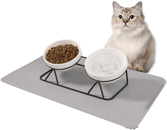 Verhoogde kattenvoerbak - Roze keramische voerbak kat