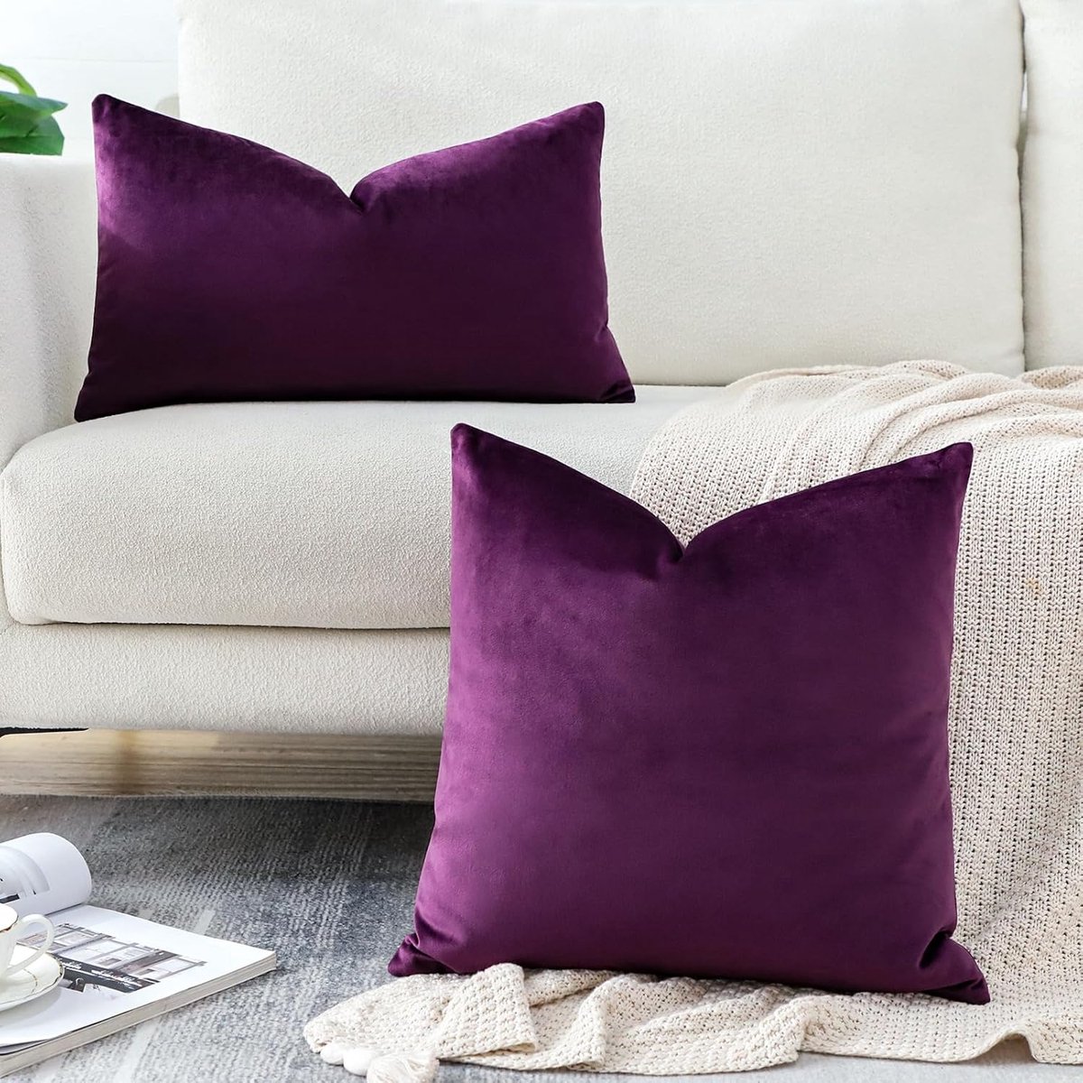 Famanu - Luxe fluwelen kussenhoezen super zachte decoratieve kussenhoezen hoes lumbale kussenslopen voor bank bank slaapkamer auto decor 30 x 50 cm aubergine paars