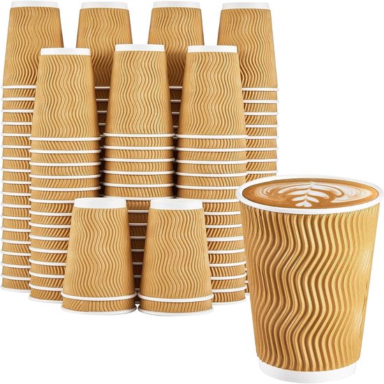 Koffiekopjes Kraftpapier 360 Ml - 25 Stuks Ribbelbekers 3-Laags Geïsoleerd