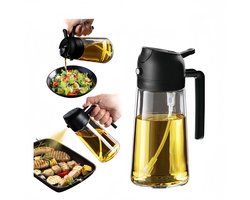 Olijfolie Sprayer - 470 ml - 2-in-1 Dispenser en Spray - Oliedispenser - Olieverstuiver - Cooking & Bakspray - Olie Sprayfles - Olie Dispenser - Keukenspray - BBQ Spray - Geschikt Voor Olijfolie en Azijn - Geschikt Voor Keuken, Barbecue - Zwart